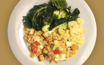 Tofu Com Salsichas e Couve Portuguesa